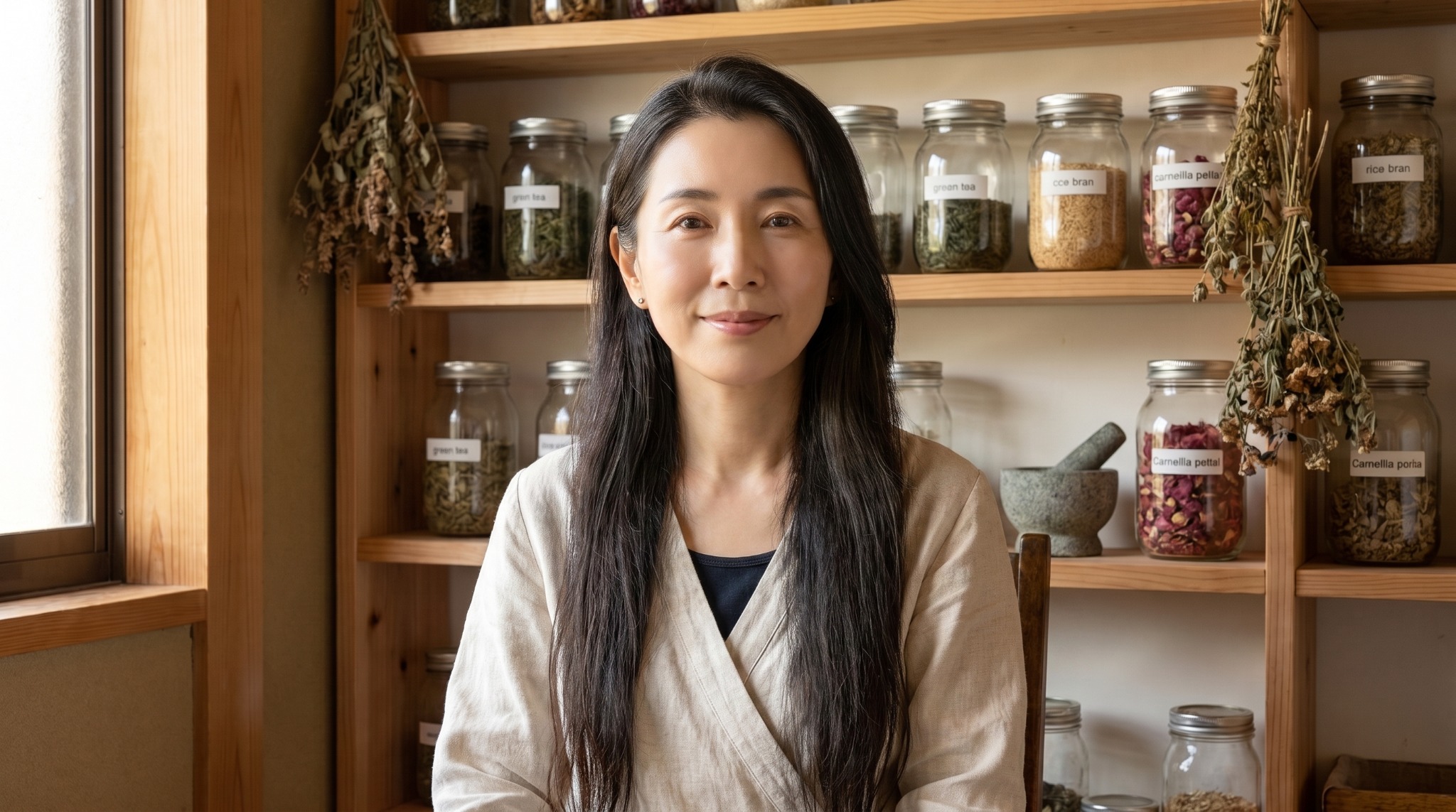 Aiko Shimizu in her herbalist workroom